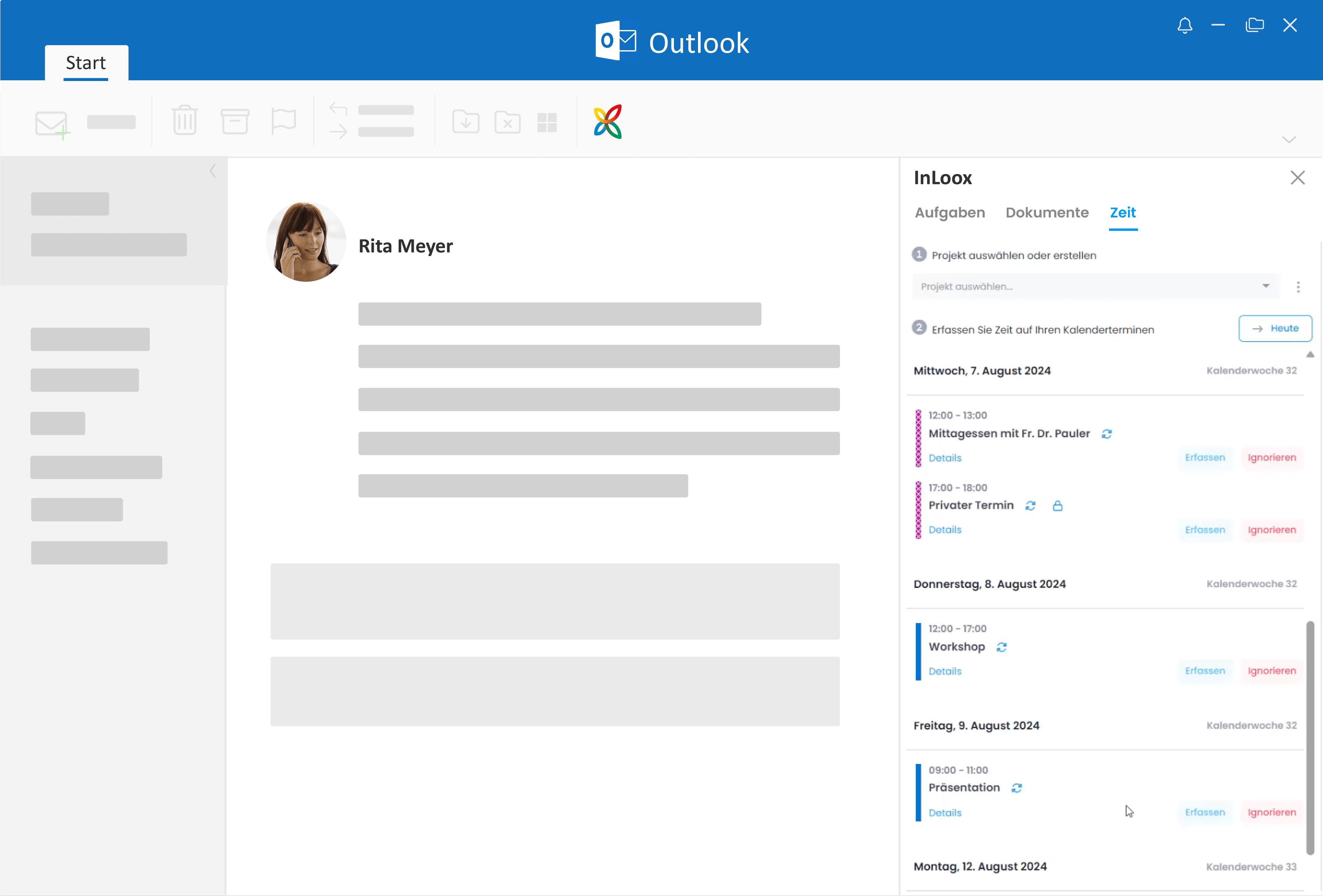 Zeiterfassung von Outlook-Kalenderterminen