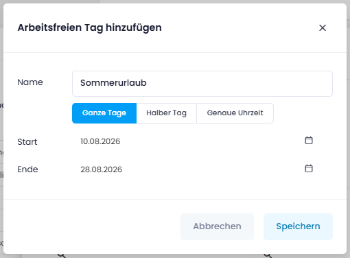 Arbeitsfreien Tag mit Eingabemodus für eine Person hinzufügen