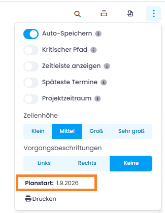 Planstart im Menü der Planung