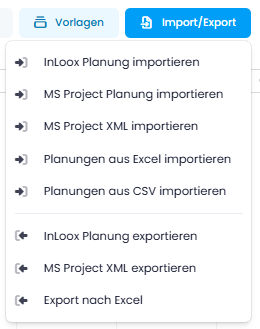 Import- und Exportoptionen in der Planung