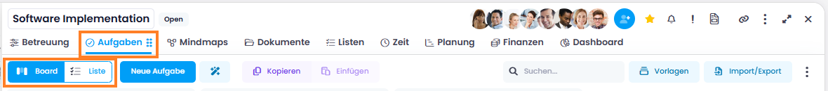 Projektaufgaben in Kanban- und Listenansicht