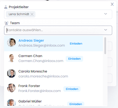 Projektmitglieder zu Projekt hinzufügen
