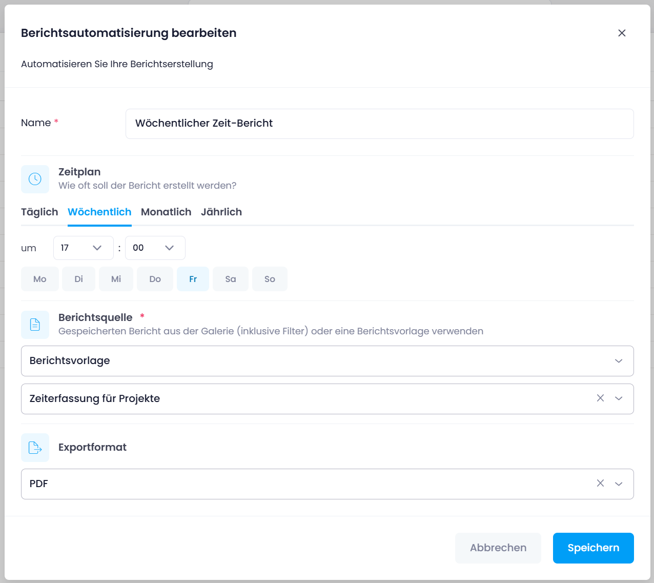 Berichtsautomatisierung Konfiguration