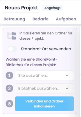 SharePoint Site und Bibliothek für Projekt auswählen