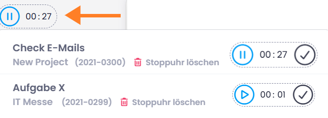 Statusanzeige der Stoppuhr