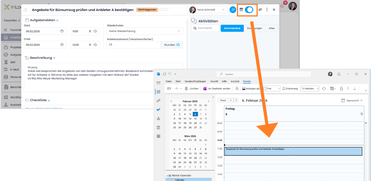 Projektaufgabe im Outlook-Kalender synchronisieren