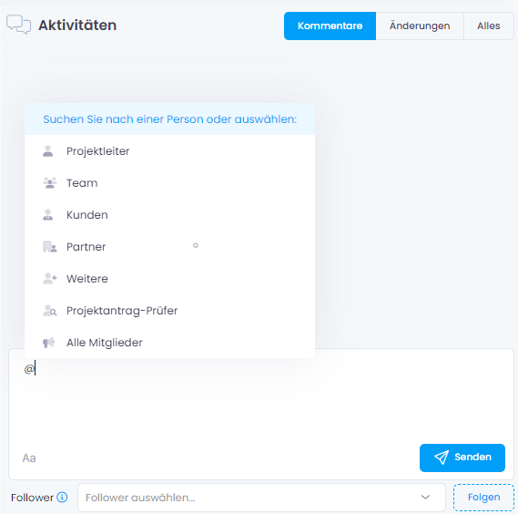 Projektrollen in Kommentaren benachrichtigen