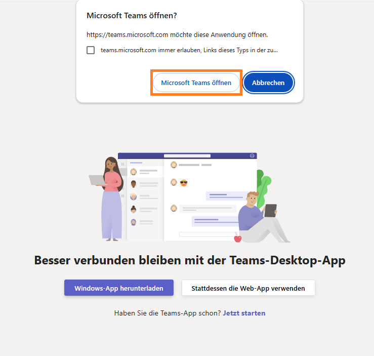 Microsoft Teams Anwendung öffnen