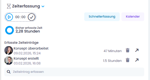 Verknüpfte Zeiteinträge in Aufgabendetails