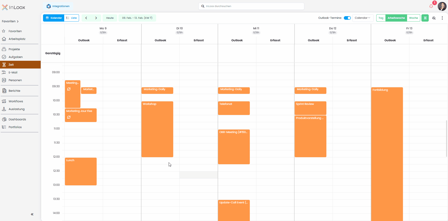 Outlook-Kalendereinträge in InLoox nacherfassen
