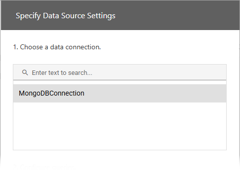 Web-Datenquellen-Assistent - Verbindung für MongoDB auswählen